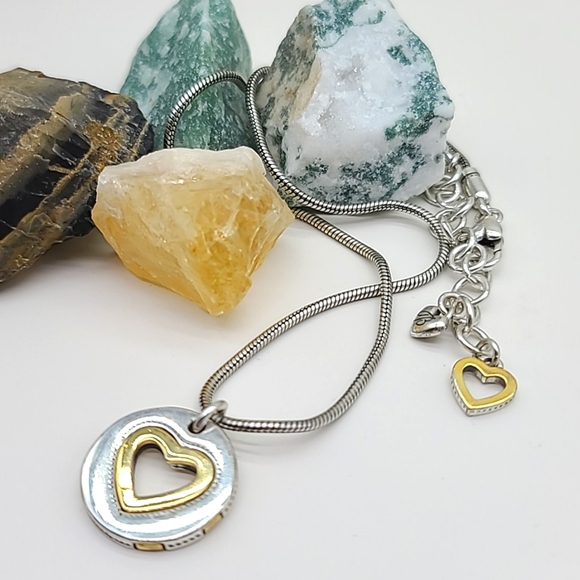 Brighton "DEJA VU" Heart Two-Tone Reversible Pendant w Cut-Out & Dots 💛 - Picture 8 of 11